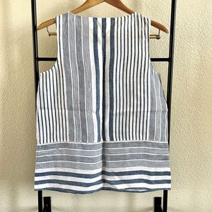 J. Jill Love Linen Chambray Blue Striped Tank Sleeveless Blouse SMALL